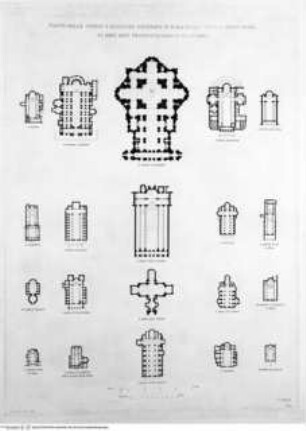 Scenografia degli interni delle più belle chiese e basiliche antiche di Roma, Tafel XXIX: Piante delle chiese e basiliche ...