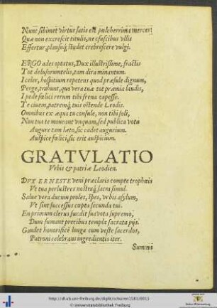 Gratulatio Urbis et patriæ Leodiensis