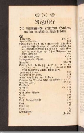Register der fürnehmsten erklärten Sachen, und der angeführten Schriftsteller.