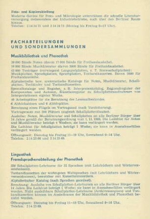 Fachabteilungen und Sondersammlungen