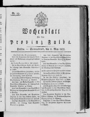 Nr. 19, Ausgabe vom 11. Mai 1822