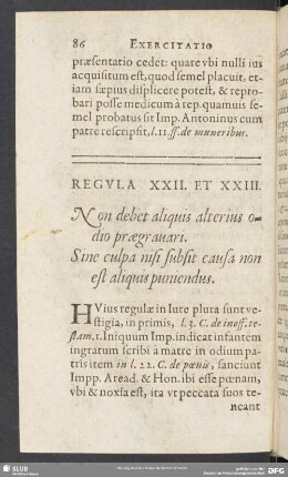Regula XXII Et XXIII. Non debet aliquis alterius odio praegravari. Sine culpa, nisi subsit causa non est aliquis puniendus