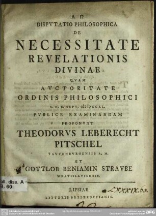 Disputatio Philosophica De Necessitate Revelationis Divinae