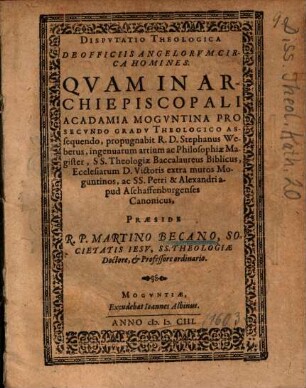 Disputatio theologica de officiis angelorum circa homines