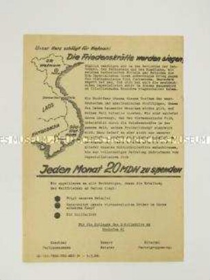 Hektografiertes Propagandaflugblatt aus dem Eisenhüttenkombinat Ost zur Solidarität mit Vietnam