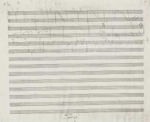 Das eheliche Glück (Intermezzo) op. 72. Sieben Particell-Skizzenblätter von Richard Strauss, Garmisch 1919. Autograph, Bleistift; 27 x 35 cm. Erster Aufzug zweite Szene (Rodelbahn), Blatt 6r. Dresden: SLUB Mus. 9099-F-26a