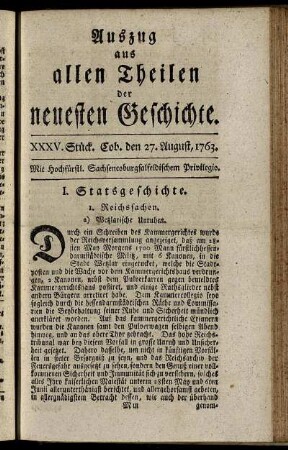 XXXV. Stück. Coburg, den 27. August, 1763.