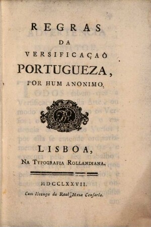 Regras da versificaçao Portugueza