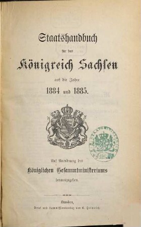 Staatshandbuch für den Freistaat Sachsen. 1884/85