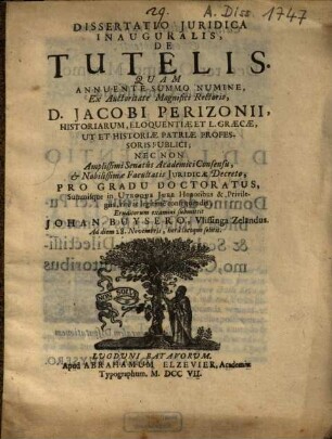 Dissertatio Iuridica Inauguralis, De Tutelis