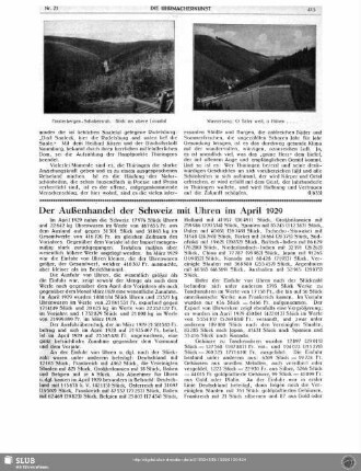 Der Außenhandel der Schweiz mit Uhren im April 1929