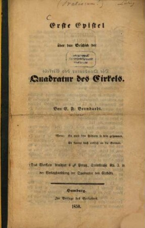 Erste Epistel über das Geschick der Quadratur des Cirkels