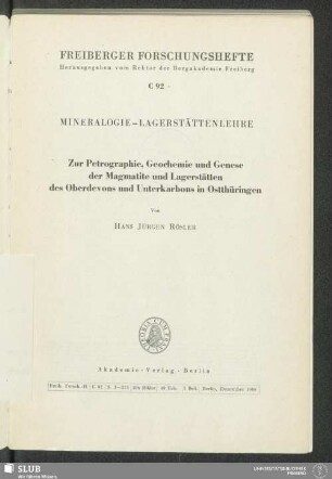 Zur Petrographie, Geochemie und Genese der Magmatite und Lagerstätten des Oberdevons und Unterkarbons in Ostthüringen