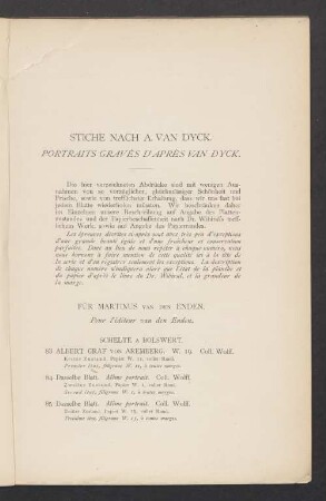 Stiche nach A. Van Dyck. Portraits gravés d' après Van Dyck