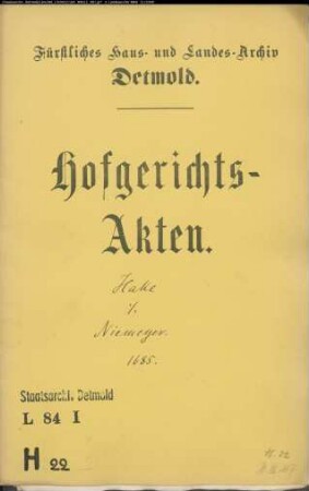 Hake, Henrich, Sekretärs Sohn Johann Henrich Hake gegen Henrich Niemeyer zu Orbke - Schuldforderung