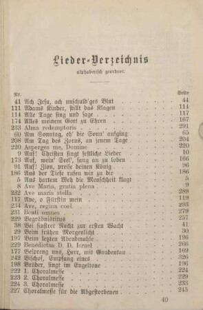 Lieder-Verzeichnis alphabetisch geordnet.