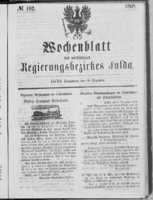 No. 102., Ausgabe vom 19. Dezember 1868
