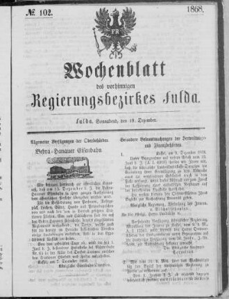 No. 102., Ausgabe vom 19. Dezember 1868