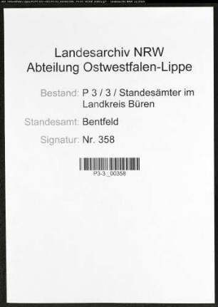 Sterberegister Standesamt Bentfeld
