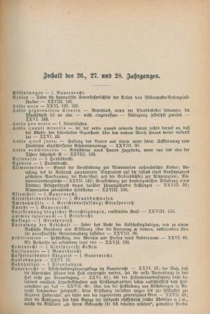 Inhalt des 26., 27. und 28. Jahrganges