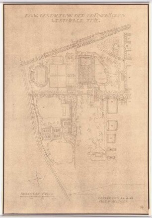 Gartenanlage Werksgelände Flugmotorenwerke Ostmark, Wien: Gestaltung der Grünflächen im westlichen Teil: Lageplan 1:2000