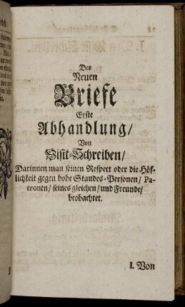 Der neuen Briefe Erste Abhandlung/ Von Visit-Schreiben [...]