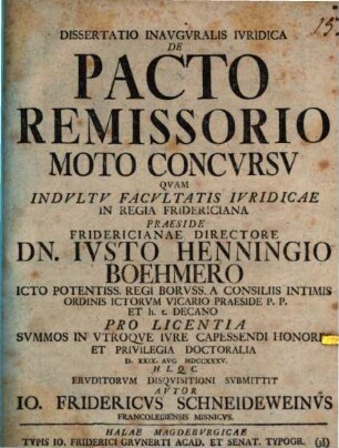 Diss. inaug. iur. de pacto remissorio moto concursu