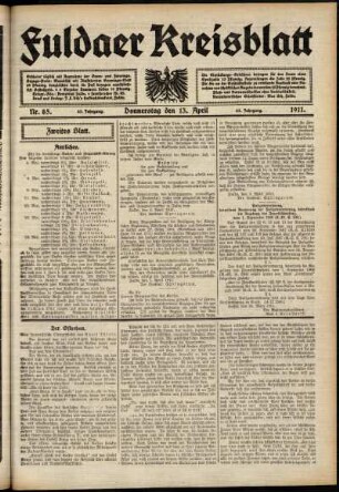 Zweite Ausgabe vom Donnerstag, den 13. April 1911.
