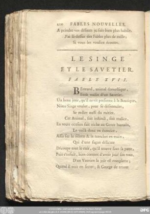 Le Singe Et Le Savetier. Fable XVII.