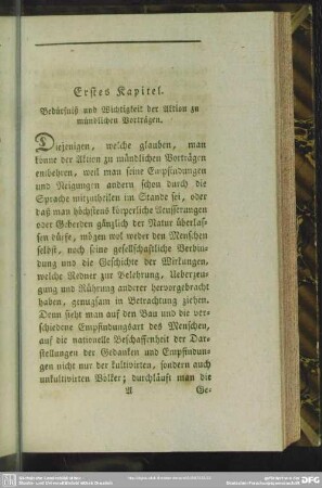 Erstes Kapitel. Bedürfniß und Wichtigkeit der Aktion zu mündlichen Vorträgen