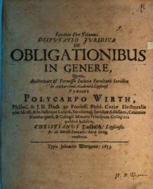 Disputatio iuridica de obligationibus in genere