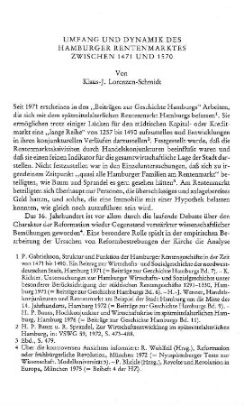 Umfang und Dynamik des Hamburger Rentenmarktes zwischen 1471 und 1570