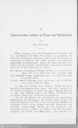 V. Literarisches Leben in Pirna vor 100 Jahren