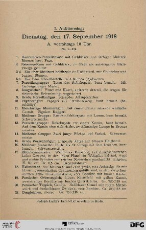 I. Auktionstag (Nr. 1-418)