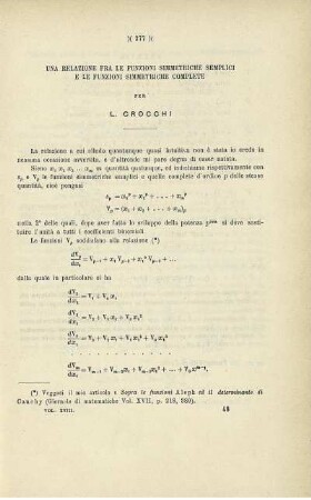 Una relazione fra le funzioni simmetriche semplici e le funzioni simmetriche complete.