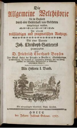 [1] = Bd. 1: Die Allgemeine Welthistorie. . Alte Historie I. Band.