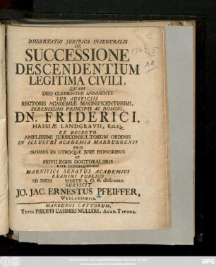 Dissertatio Juridica Inauguralis De Successione Descendentium Legitima Civili