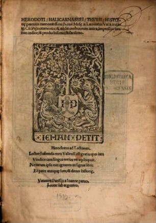 Herodoti Halicarnassei Thvrii Histori[a]e parentis memoratissimi Noue[m] Mus[a]e