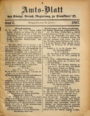 Amtsblatt der Regierung zu Frankfurt a.d. Oder. 1887