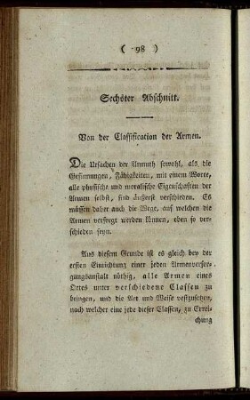 Sechster Abschnitt. Von der Classification der Armen.