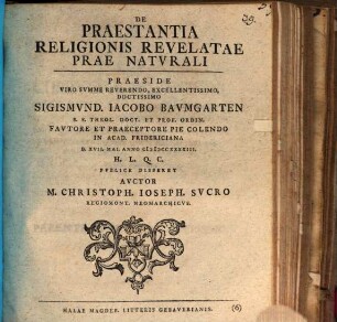 De Praestantia Religionis Revelatae Prae Natvrali