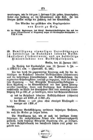 Bewilligung einmaliger Unterstützungen an bedürftige im Ruhestand lebende Volksschullehrer (-lehrerinnen) und an bedürftige Hinterbliebene von Volksschullehrern : [F. Öffentliches Volksschulwesen]