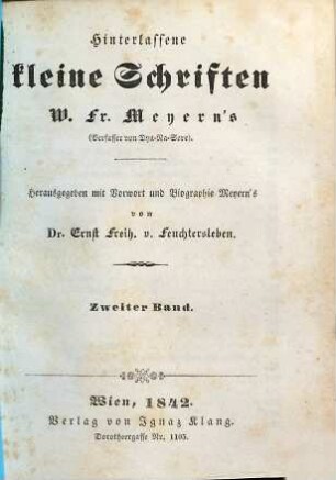 Hinterlassene kleine Schriften W. Fr. Meyern's, 2