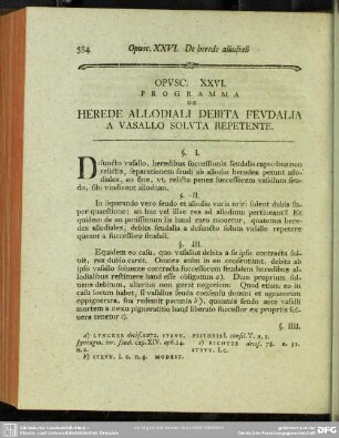 Opusc. XXVI. Programma De Herede Allodiali Debita Feudalia A Vasallo Soluta Repetente