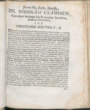 Juveni Pio, Docto, Modesto, Dn. Nicolao Claussen ... S. P. P. Christianus Kortholt, D.