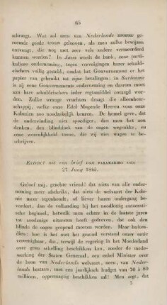 Extract uit een brief van Paramaribo van 27 Junij 1845.