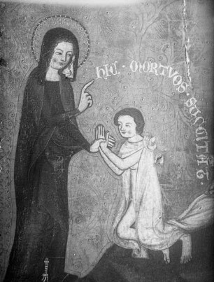 Bruchstücke eines Claren-Altares — Die heilige Clara erweckt Tote — Das Christkind erscheint der heiligen Clara in der Krippe