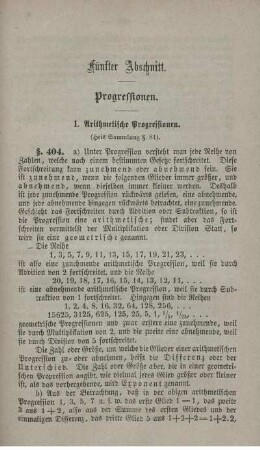 Fünfter Abschnitt. Progressionen. Arithmetische und Geometrische Progressionen.