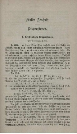 Fünfter Abschnitt. Progressionen. Arithmetische und Geometrische Progressionen.