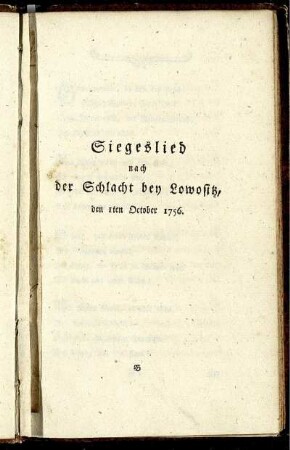Siegeslied nach der Schlacht bey Lowositz, den 1ten October 1756